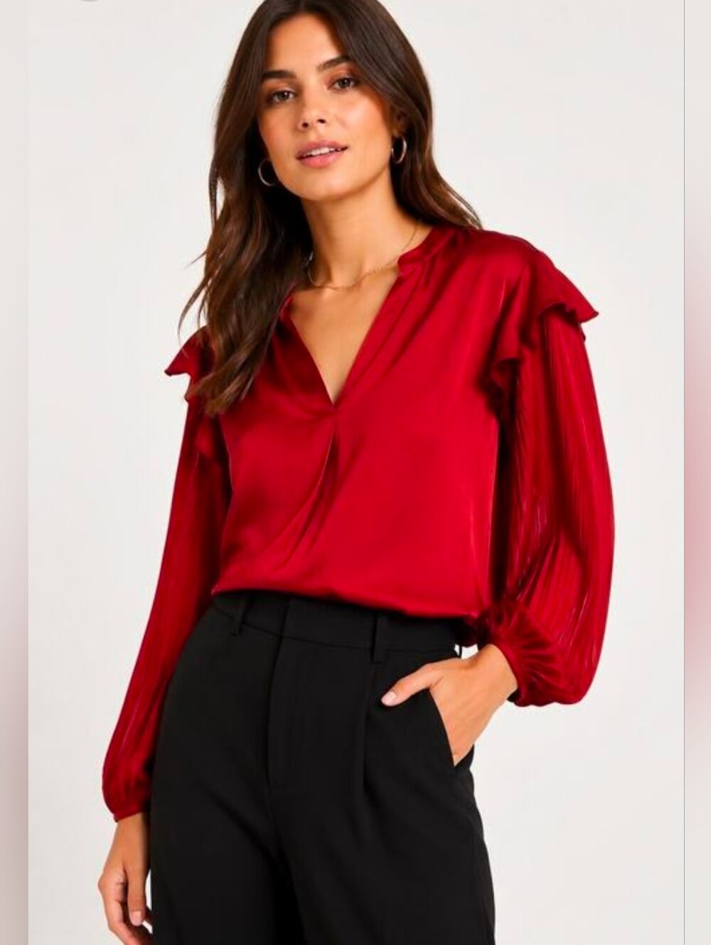 Anthropolgie DOLAN Sloan Ruffle Pleated Satin Blouse Sz. L